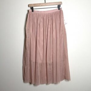 Skylar + Jade NEW Dusty Rose Pink Tulle Mesh Midi Skirt L Balletcore Feminine